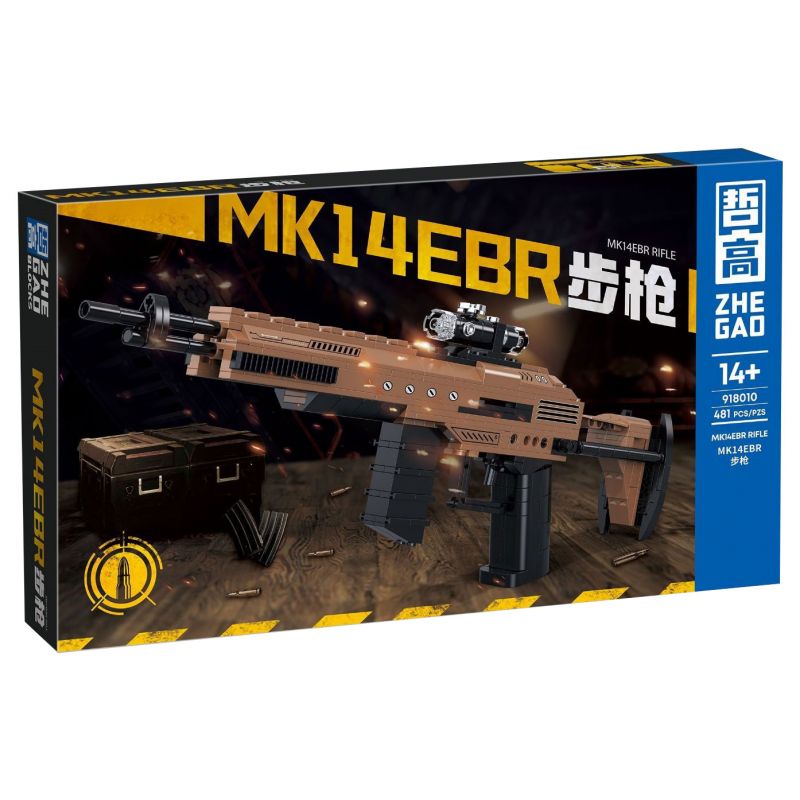 ZHEGAO 918010 non  SÚNG TRƯỜNG MK14EBR bộ đồ chơi xếp lắp ráp ghép mô hình Military Army MK14EBR RIFLE Quân Sự Bộ Đội 481 khối