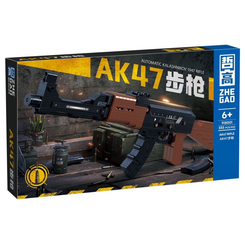 ZHEGAO 918001 non  SÚNG TRƯỜNG AK47 bộ đồ chơi xếp lắp ráp ghép mô hình Military Army AUTOMATIC KALASHNIKOV 1947 RIFLE Quân Sự Bộ Đội 555 khối
