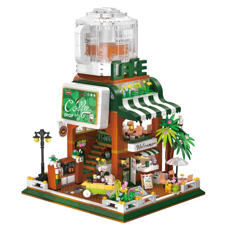 ZHEGAO 612001 non  QUÁN CÀ PHÊ TỰ PHỤC VỤ bộ đồ chơi xếp lắp ráp ghép mô hình Creator COFETERIO Sáng Tạo