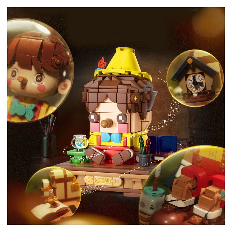 WEKKI G2307 2307 non  THỊ TRẤN CỔ TÍCH MINI PINOCCHIO bộ đồ chơi xếp lắp ráp ghép mô hình Brickheadz FAIRY TALE TOWN MINI PINOCCHIO Nhân Vật Đầu To