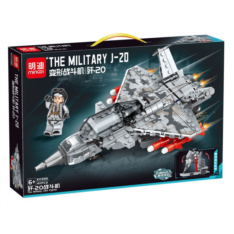 MINGDI LEIBAO K0386 0386 non  MÁY BAY CHIẾN ĐẤU BIẾN HÌNH J-20 bộ đồ chơi xếp lắp ráp ghép mô hình Military Army THE MILITARY J-20 Quân Sự Bộ Đội 411 khối