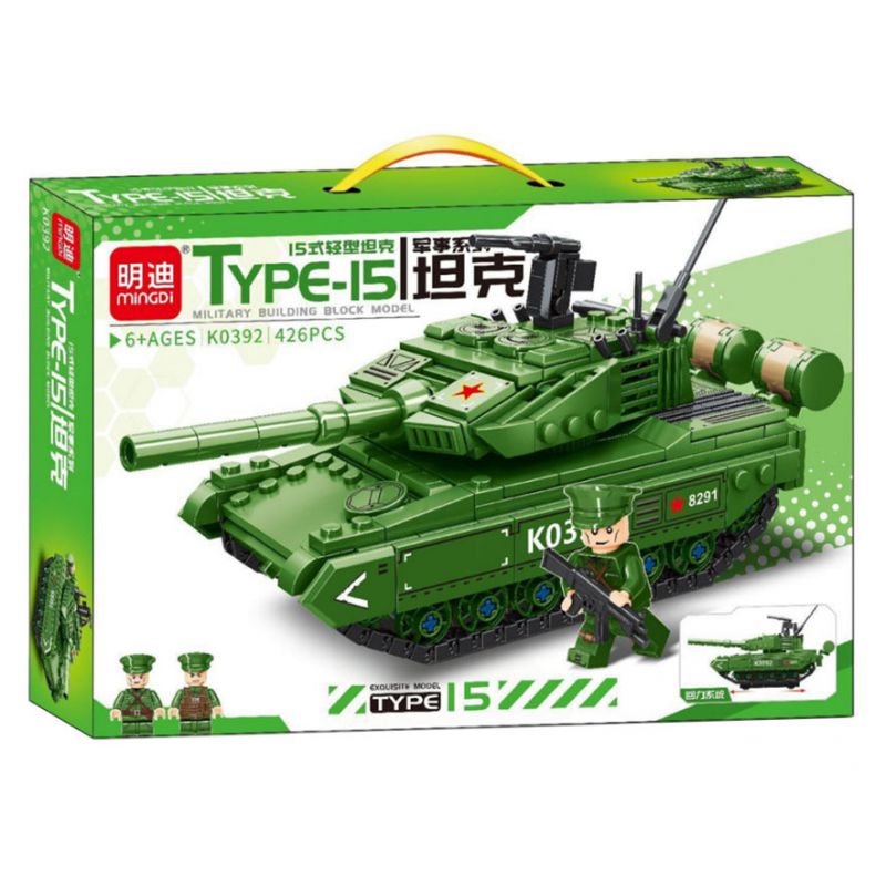 MINGDI LEIBAO K0391 0391 non  XE KÉO TĂNG HẠNG NHẸ TYPE 15 bộ đồ chơi xếp lắp ráp ghép mô hình Military Army Quân Sự Bộ Đội 426 khối