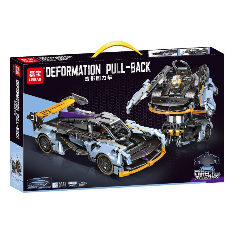 LEIBAO 8312 non  XE KÉO BIẾN HÌNH bộ đồ chơi xếp lắp ráp ghép mô hình  DEFORMATION PULL-BACK Kỹ Thuật Công Nghệ Cao Mô Hình Phương Tiện 487 khối