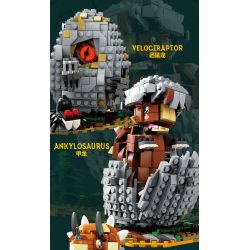 KAIDO KD99009 99009 non  THẾ GIỚI KHỦNG LONG THOÁT KHỎI VỎ 3 MÔ HÌNH VELOCIRAPTOR ANKYLOSAURUS TRICERATOPS bộ đồ chơi xếp lắp ráp ghép mô hình DINOSAUR WORLD 1488 khối