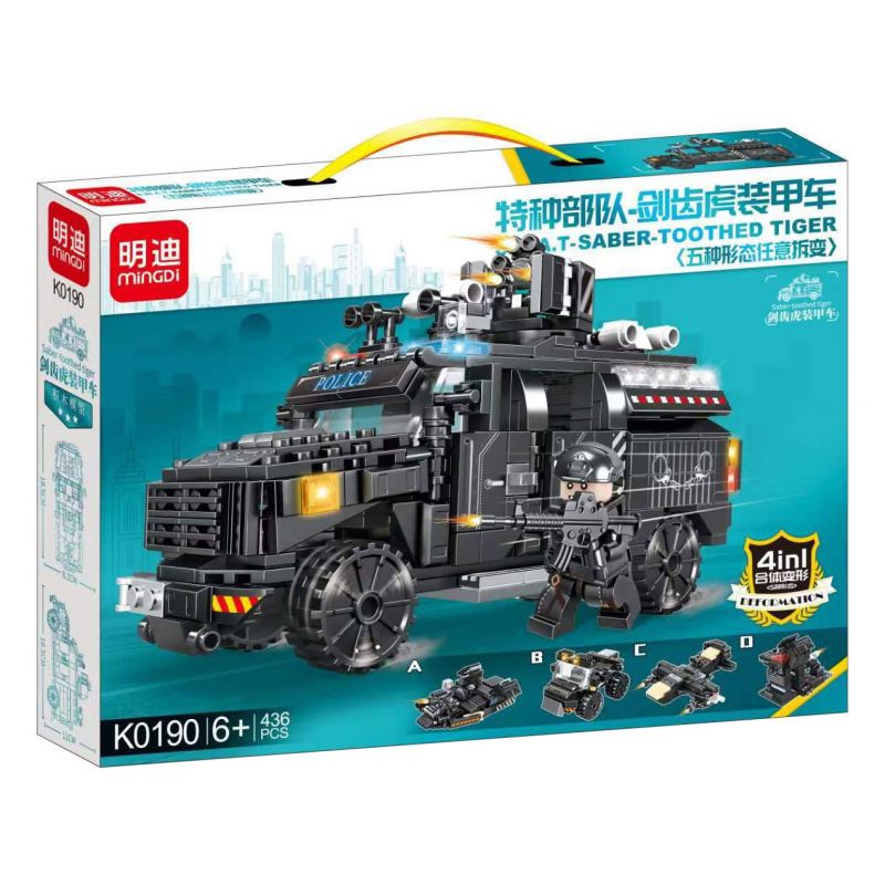 JIQILE K0190 0190 non  LỰC LƯỢNG ĐẶC BIỆT XE BỌC THÉP SABRETOOTH bộ đồ chơi xếp lắp ráp ghép mô hình City SWAT SABER TOOTHED TIGER Thành Phố 436 khối