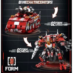 REOBRIX 33003 non  KHỦNG LONG CƠ KHÍ BA BIẾN HÌNH TRICERATOPS XE TĂNG BỌC THÉP MECHA bộ đồ chơi xếp lắp ráp ghép mô hình Creator MECHA DINO MECHA TRICERATOPS Sáng Tạo 930 khối