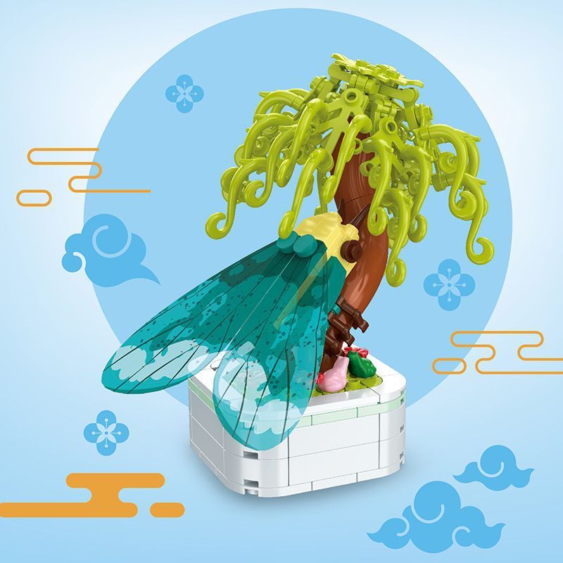 ZUANMA 103-F4 non  CHẬU CÂY VE SẦU bộ đồ chơi xếp lắp ráp ghép mô hình Creator Sáng Tạo 186 khối