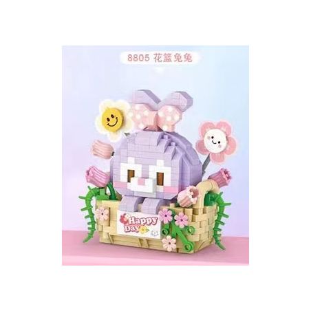 LOZ 8805 non  LIÊN MINH THÚ CƯNG DỄ THƯƠNG THỎ GIỎ HOA bộ đồ chơi xếp lắp ráp ghép mô hình CUTE PET ALLIANCE
