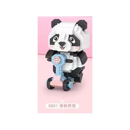 LOZ 8801 non  LIÊN MINH THÚ CƯNG DỄ THƯƠNG GẤU TRÚC TRƯỢT VÁN bộ đồ chơi xếp lắp ráp ghép mô hình CUTE PET ALLIANCE