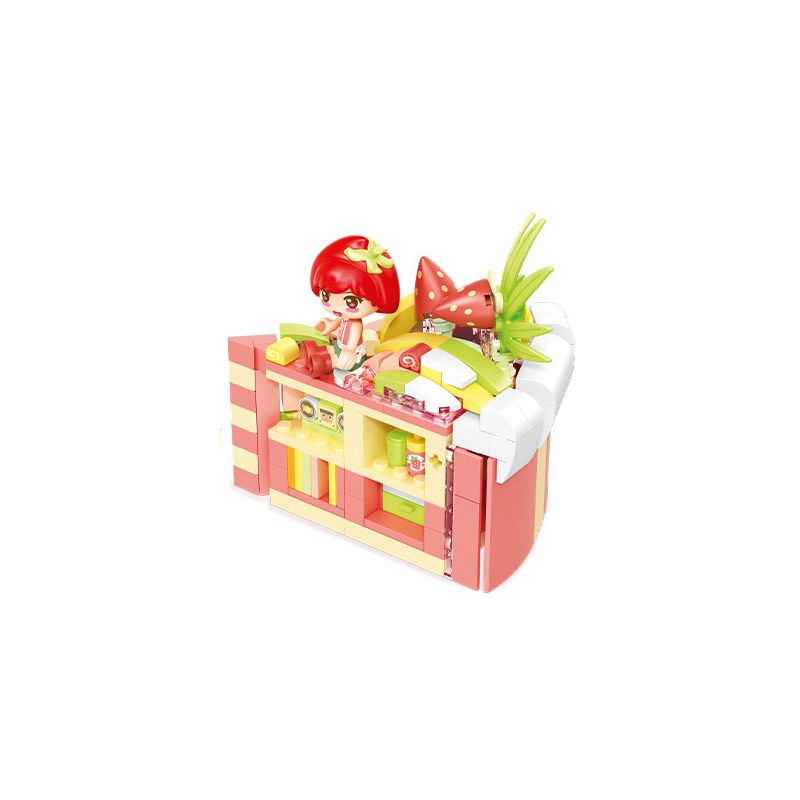 SEMBO 615030 non  HÀNH TINH KẸO NGÔI NHÀ GIẢI TRÍ STRAWBERRY VELVET BÁNH ẤM ÁP bộ đồ chơi xếp lắp ráp ghép mô hình 228 khối