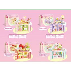 SEMBO 615028 non  HÀNH TINH KẸO PHÒNG TRANH BONG BÓNG ĐÀO NGÔI NHÀ BÁNH ẤM ÁP bộ đồ chơi xếp lắp ráp ghép mô hình 219 khối