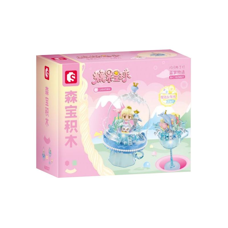 SEMBO 615027 non  THÚ CƯNG DỄ THƯƠNG ĐÔNG LẠNH CÂU CHUYỆN GIẤC MƠ XANH ĐÈN BÁNH PUDDING LẤP LÁNH bộ đồ chơi xếp lắp ráp ghép mô hình 103 khối