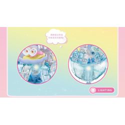 SEMBO 615027 non  THÚ CƯNG DỄ THƯƠNG ĐÔNG LẠNH CÂU CHUYỆN GIẤC MƠ XANH ĐÈN BÁNH PUDDING LẤP LÁNH bộ đồ chơi xếp lắp ráp ghép mô hình 103 khối