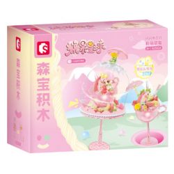 SEMBO 615024 non  THÚ CƯNG ĐÔNG LẠNH DỄ THƯƠNG DÂU TÂY MÀU HỒNG VÀ ĐÈN BÁNH PUDDING LẤP LÁNH bộ đồ chơi xếp lắp ráp ghép mô hình 95 khối