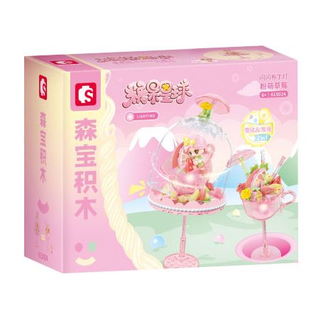 SEMBO 615024 non  THÚ CƯNG ĐÔNG LẠNH DỄ THƯƠNG DÂU TÂY MÀU HỒNG VÀ ĐÈN BÁNH PUDDING LẤP LÁNH bộ đồ chơi xếp lắp ráp ghép mô hình 95 khối
