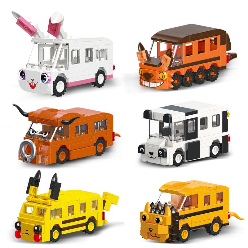 JIESTAR 92308 non  MÔ HÌNH XE BUÝT ĐỘNG VẬT 6 bộ đồ chơi xếp lắp ráp ghép mô hình 459 khối