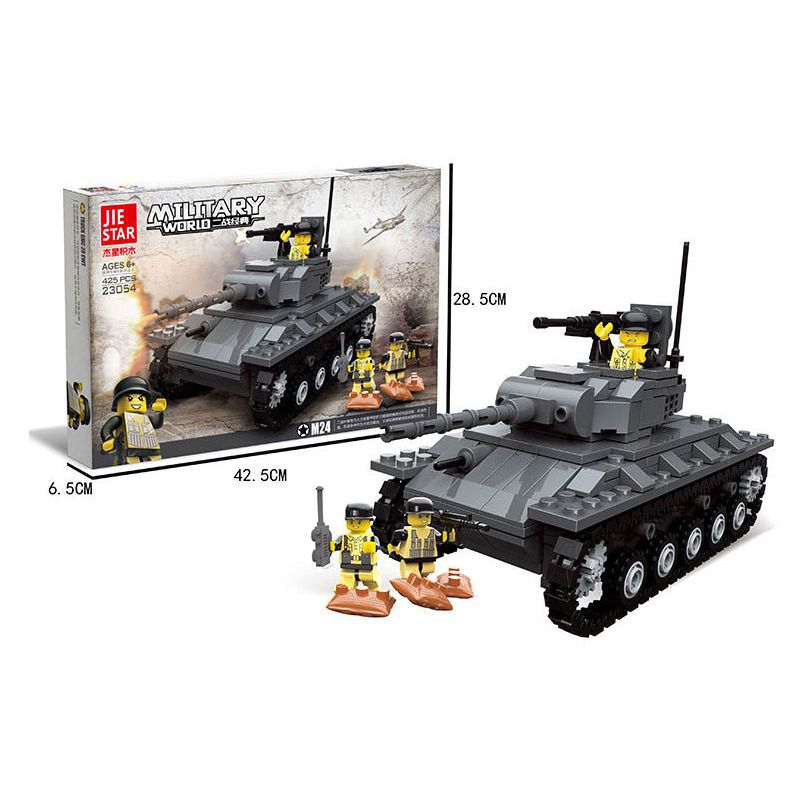 JIESTAR 23054 non  KINH ĐIỂN THẾ CHIẾN II XE TĂNG HẠNG NHẸ M24 bộ đồ chơi xếp lắp ráp ghép mô hình Military Army LIGHT TANK Quân Sự Bộ Đội 425 khối