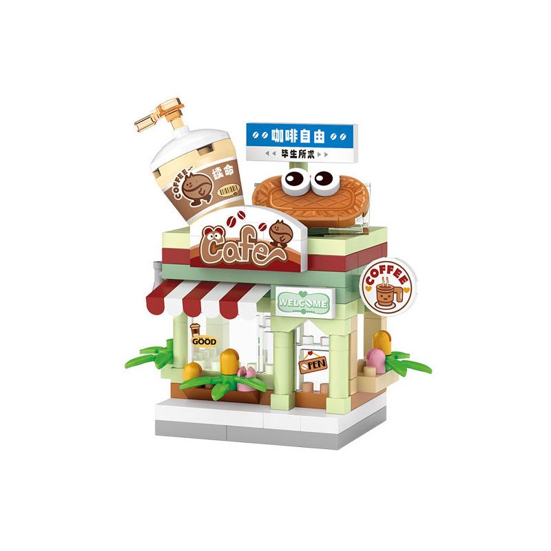 LOZ 8602 non  QUÁN CÀ PHÊ bộ đồ chơi xếp lắp ráp ghép mô hình COFFEE SHOP 120 khối