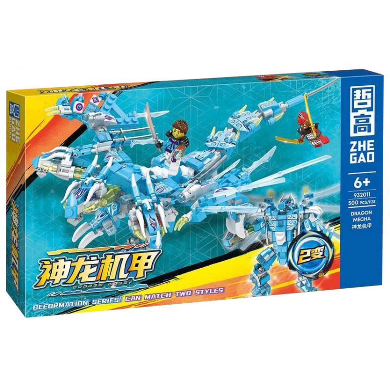 ZHEGAO 932011 non  SHENLONG MECHA MÀU XANH bộ đồ chơi xếp lắp ráp ghép mô hình DRAGON MECHA 500 khối