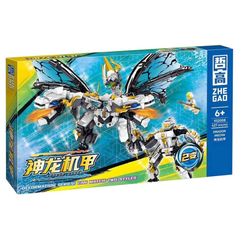 ZHEGAO 932008 non  SHENLONG MECHA TRẮNG bộ đồ chơi xếp lắp ráp ghép mô hình DRAGON MECHA 427 khối