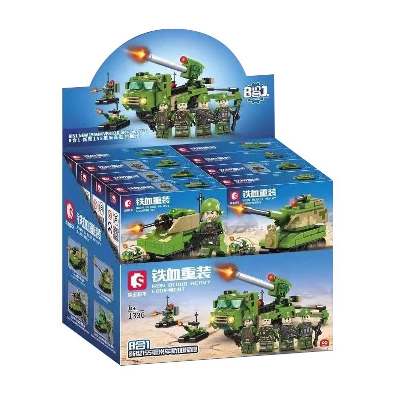 SEMBO 1336 1337 1338 1339 1340 1341 1342 1343 non  THIẾT BỊ HẠNG NẶNG IRON-BLOOD PHÁO GẮN TRÊN XE 155MM MỚI 8 TỔ HỢP bộ đồ chơi xếp lắp ráp ghép mô hình Iron Blood Heavy Equipment Đặc Nhiệm Máu Và Sắt 310 khối