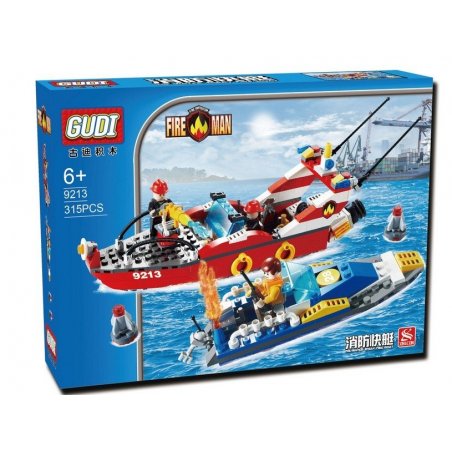 GUDI 9213 non  XUỒNG CỨU HỎA CHỮA CHÁY CANO bộ đồ chơi xếp lắp ráp ghép mô hình City FIREMAN THE WATER SPRAY BOAT Thành Phố 315 khối