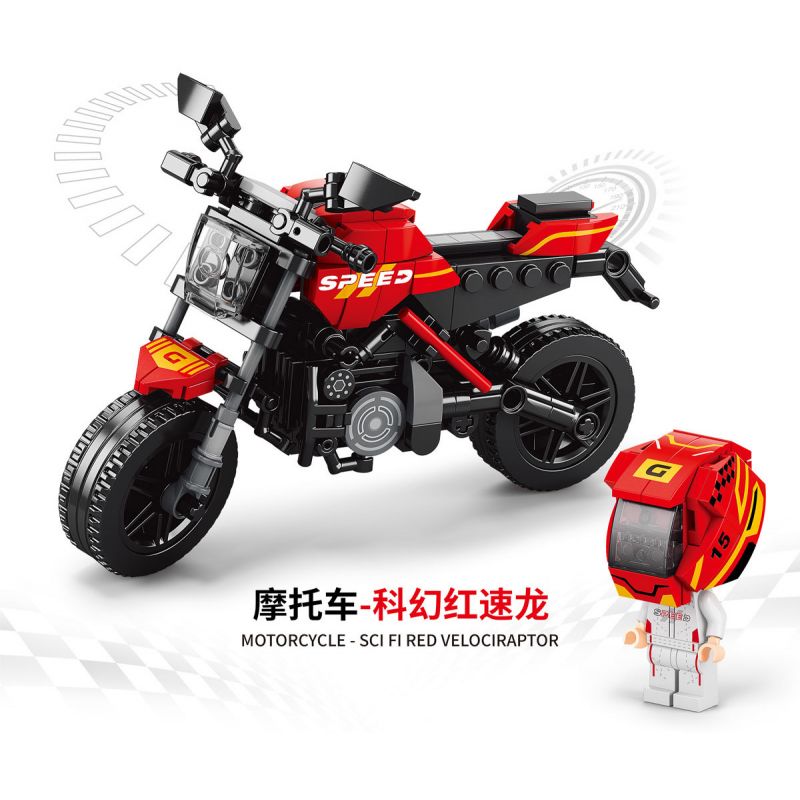 ACHKO 30027 non  VELOCIRAPTOR MÀU ĐỎ KHOA HỌC VIỄN TƯỞNG bộ đồ chơi xếp lắp ráp ghép mô hình Motorcycle Motorbike Xe Hai Bánh 301 khối