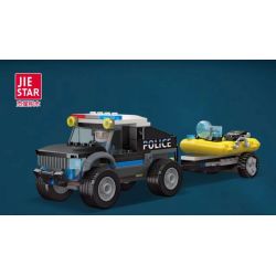 JIESTAR 54105 non  UNIVERSAL CITY VẬN CHUYỂN THUYỀN BƠM HƠI CỦA CẢNH SÁT bộ đồ chơi xếp lắp ráp ghép mô hình HOVERCRAFT FOR POLICE TRANSPORT Thành Phố 135 khối
