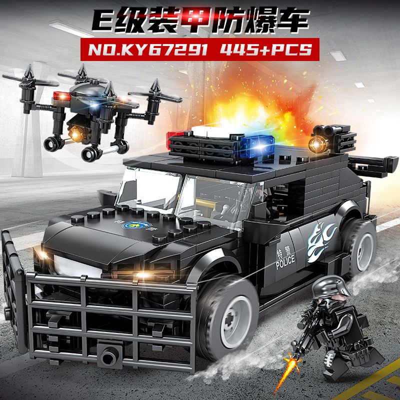 Kazi KY67291 67291 non  LỰC LƯỢNG SWAT XE BỌC THÉP CHỐNG NỔ E-CLASS bộ đồ chơi xếp lắp ráp ghép mô hình City Thành Phố 445 khối