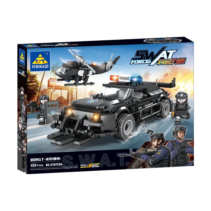 Kazi KY67286 67286 non  LỰC LƯỢNG SWAT SIÊU XE CHỐNG CHÁY NỔ GT-R bộ đồ chơi xếp lắp ráp ghép mô hình City Thành Phố 451 khối