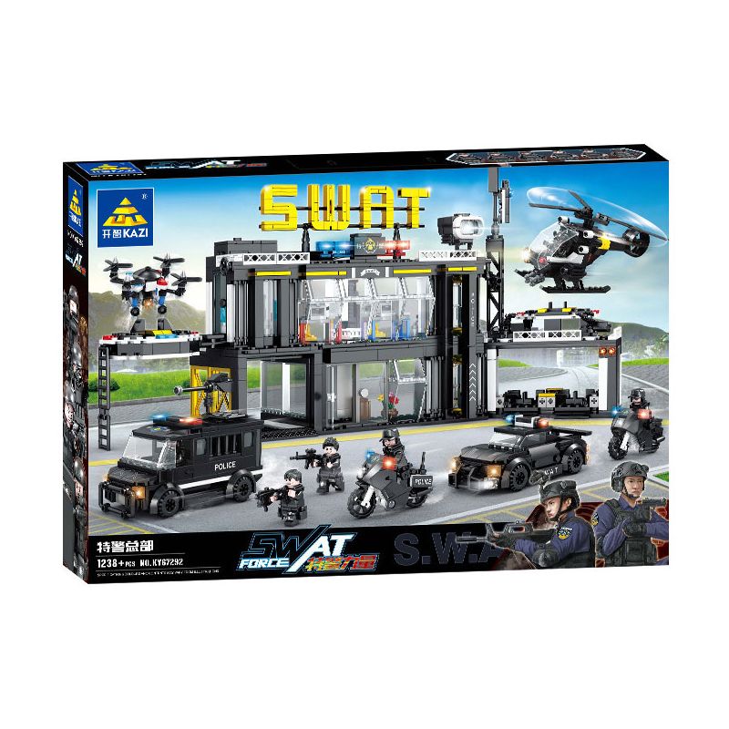 Kazi KY67292 67292 non  LỰC LƯỢNG SWAT TRỤ SỞ bộ đồ chơi xếp lắp ráp ghép mô hình Super Police Force Siêu Cảnh Sát 1238 khối