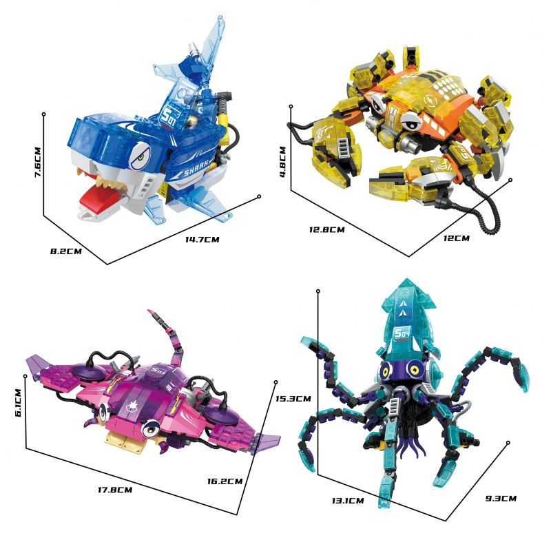 ZHEGAO 662001 non  4 LOẠI CÁ MẬP BIỂN SÂU PHÁT SÁNG CUA ĐUỐI MỰC bộ đồ chơi xếp lắp ráp ghép mô hình Creator DEEP-SEA DRGANISMS Sáng Tạo