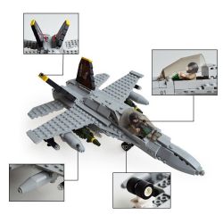 GUDI 600031A 6018 non  MÁY BAY CHIẾN ĐẤU F-18 bộ đồ chơi xếp lắp ráp ghép mô hình Military Army F18 HORNET FIGHTER Quân Sự Bộ Đội 284 khối