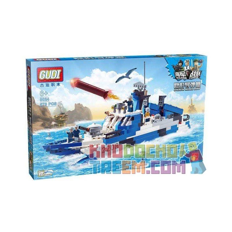 GUDI 8024 non  TÀU TÊN LỬA CAO TỐC TÀNG HÌNH bộ đồ chơi xếp lắp ráp ghép mô hình Military Army STEALTH MISSILE BOAT Quân Sự Bộ Đội 578 khối