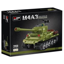 DECOOL BRICKCOOL 3908 non  XE TĂNG ĐIỀU KHIỂN TỪ XA M4A3 bộ đồ chơi xếp lắp ráp ghép mô hình Military Army M4A3 REMOTE CONTROL TANK Quân Sự Bộ Đội 677 khối