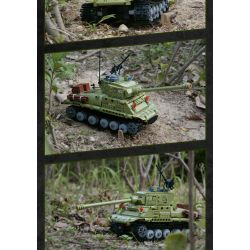 DECOOL BRICKCOOL 3908 non  XE TĂNG ĐIỀU KHIỂN TỪ XA M4A3 bộ đồ chơi xếp lắp ráp ghép mô hình Military Army M4A3 REMOTE CONTROL TANK Quân Sự Bộ Đội 677 khối