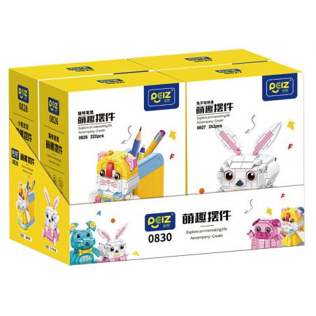 PEIZ 0830 non  4 MÓN ĐỒ TRANG TRÍ BÀN LÀM VIỆC VĂN PHÒNG DỄ THƯƠNG HỘP ĐỰNG BÚT MÈO THỎ GIÁ ĐỠ GẤU HEO ĐẤT bộ đồ chơi xếp lắp ráp ghép mô hình 944 khối