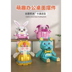 PEIZ 0830 non  4 MÓN ĐỒ TRANG TRÍ BÀN LÀM VIỆC VĂN PHÒNG DỄ THƯƠNG HỘP ĐỰNG BÚT MÈO THỎ GIÁ ĐỠ GẤU HEO ĐẤT bộ đồ chơi xếp lắp ráp ghép mô hình 944 khối