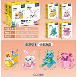 PEIZ 0830 non  4 MÓN ĐỒ TRANG TRÍ BÀN LÀM VIỆC VĂN PHÒNG DỄ THƯƠNG HỘP ĐỰNG BÚT MÈO THỎ GIÁ ĐỠ GẤU HEO ĐẤT bộ đồ chơi xếp lắp ráp ghép mô hình 944 khối