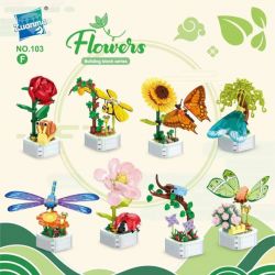ZUANMA 103F non  8 LOẠI CHẬU TRỒNG CÔN TRÙNG ỐC SÊN ONG BƯỚM VE SẦU CHUỒN BỌ RÙA TÊ GIÁC bộ đồ chơi xếp lắp ráp ghép mô hình Flowers Hoa 1626 khối