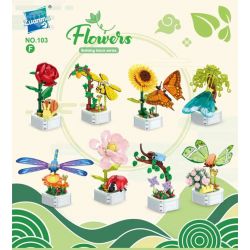 ZUANMA 103F non  8 LOẠI CHẬU TRỒNG CÔN TRÙNG ỐC SÊN ONG BƯỚM VE SẦU CHUỒN BỌ RÙA TÊ GIÁC bộ đồ chơi xếp lắp ráp ghép mô hình Flowers Hoa 1626 khối