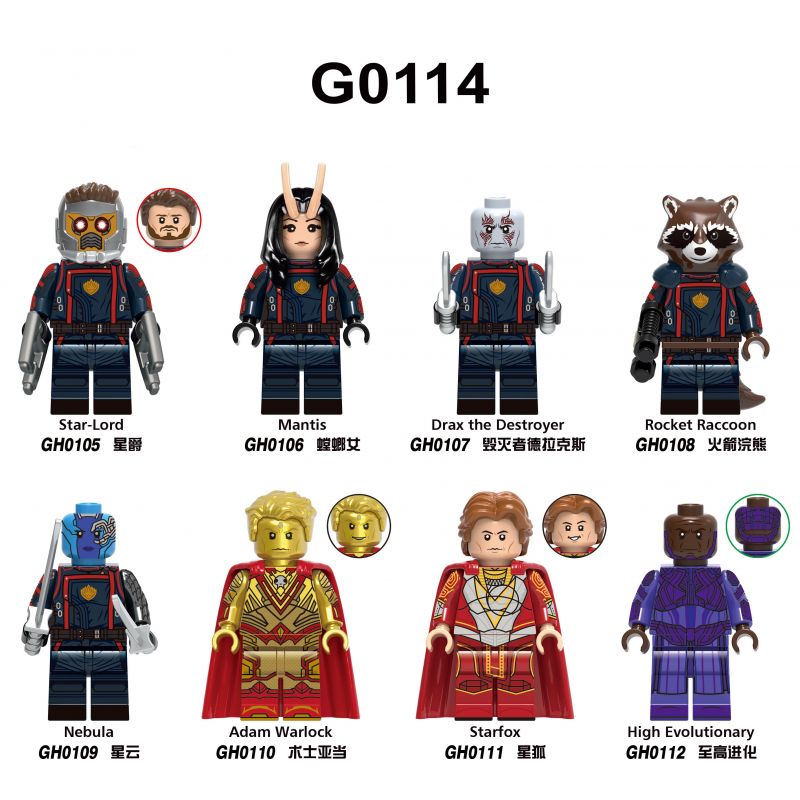 G BRAND GH0105 0105 GH0106 0106 GH0107 0107 GH0108 0108 GH0109 0109 GH0110 0110 GH0111 0111 GH0112 0112 G0114 0114 non  GUARDIANS OF THE GALAXY 3 MINIFIGURES 8 LOẠI bộ đồ chơi xếp lắp ráp ghép mô hình Marvel Super Heroes GUARDIANS OF THE GALAXY VOL. 3 Siêu Anh Hùng Marvel