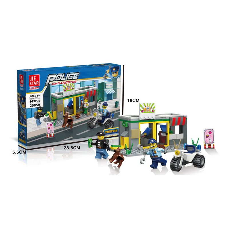JIESTAR 20059 non  CÔNG AN TP KHỦNG HOẢNG CỬA HÀNG TIỆN LỢI bộ đồ chơi xếp lắp ráp ghép mô hình City CONVENIENCE STORE Thành Phố 143 khối