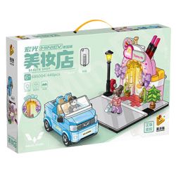 PanlosBrick 685004 Panlos Brick 685004 non  CỬA HÀNG LÀM ĐẸP XE WULING HONGGUANG MINIEV MUI TRẦN bộ đồ chơi xếp lắp ráp ghép mô hình BUAUTY SHOP 446 khối