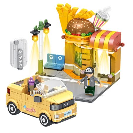 PanlosBrick 685003 Panlos Brick 685003 non  CỬA HÀNG BÁNH BURGER MINIEV WULING HONGGUANG MUI TRẦN bộ đồ chơi xếp lắp ráp ghép mô hình BURGER SHOP 442 khối