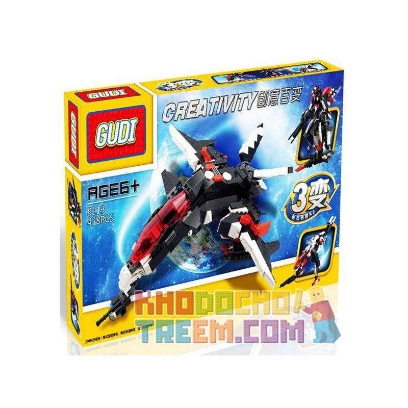 GUDI 8119 Xếp hình kiểu  CREATOR 3 IN 1 Transformers 3 In 1 Rô Bốt Biến Hình Thành Phi Thuyền Thú 438 khối