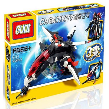GUDI 8119 Xếp hình kiểu  CREATOR 3 IN 1 Transformers 3 In 1 Rô Bốt Biến Hình Thành Phi Thuyền Thú 438 khối