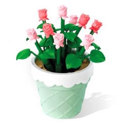 SEMBO 611060 non  CHẬU CÂY DỄ THƯƠNG CỐC HOA HỒNG bộ đồ chơi xếp lắp ráp ghép mô hình Flowers 67 khối