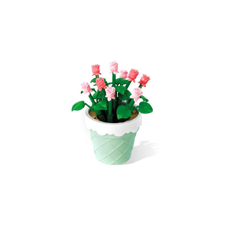 SEMBO 611060 non  CHẬU CÂY DỄ THƯƠNG CỐC HOA HỒNG bộ đồ chơi xếp lắp ráp ghép mô hình Flowers 67 khối