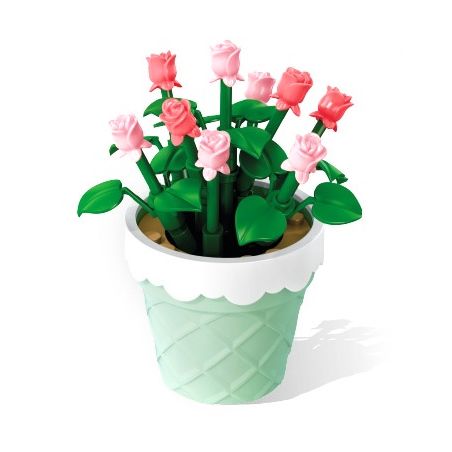 SEMBO 611060 non  CHẬU CÂY DỄ THƯƠNG CỐC HOA HỒNG bộ đồ chơi xếp lắp ráp ghép mô hình Flowers 67 khối